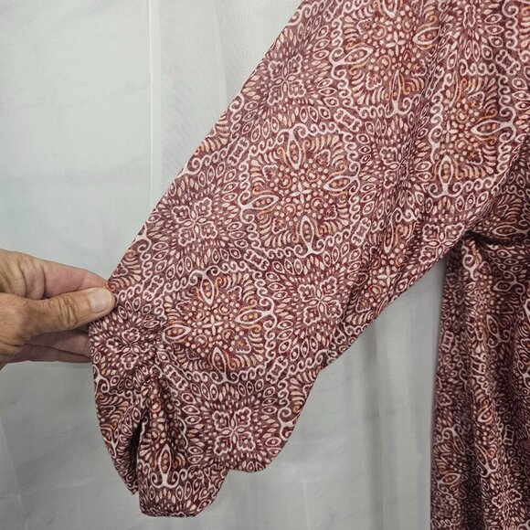 Croft & Barrow Red Orange Boho Floral Geometric Peasant Blouse 1X - Picture 4 of 11